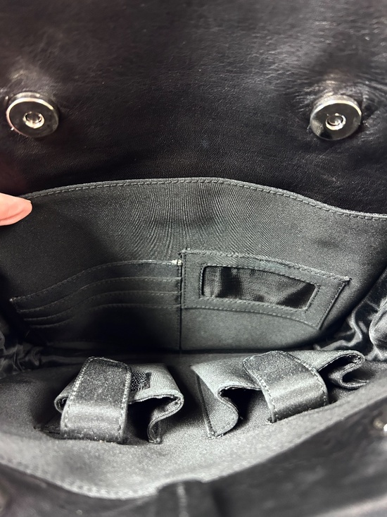 Tignanello Black Leather Backpack 3 Separate Sections Zipper Snap